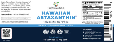 Health Ranger's Hawaiian Astaxanthin 12mg 50 gelcaps