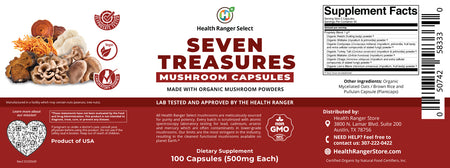 Seven Treasures Mushroom 100 caps (500mg) (Made With Organic Mushroom Powders) (6-Pack)