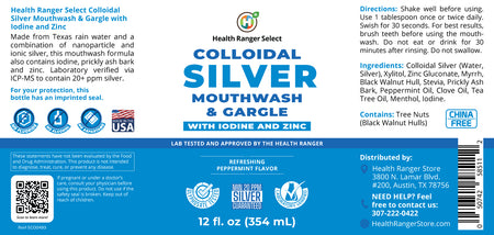 Colloidal Silver Mouthwash & Gargle (with Iodine and Zinc) 12oz (354ml)