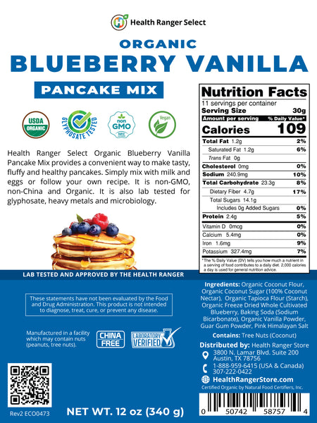 Gluten Free Organic Blueberry Vanilla Pancake Mix 12 oz (340g) (3-Pack)